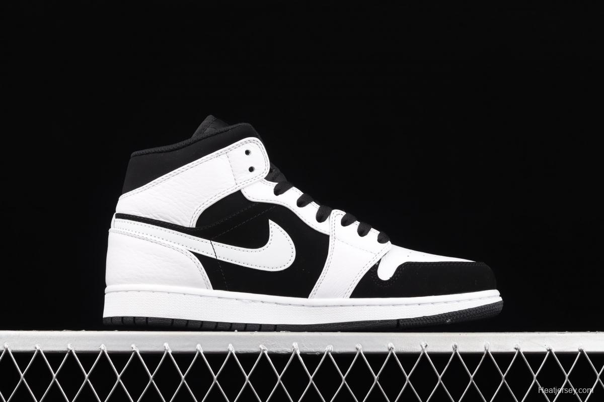 Air Jordan 1 Mid black and white panda basketball shoes 554724-113