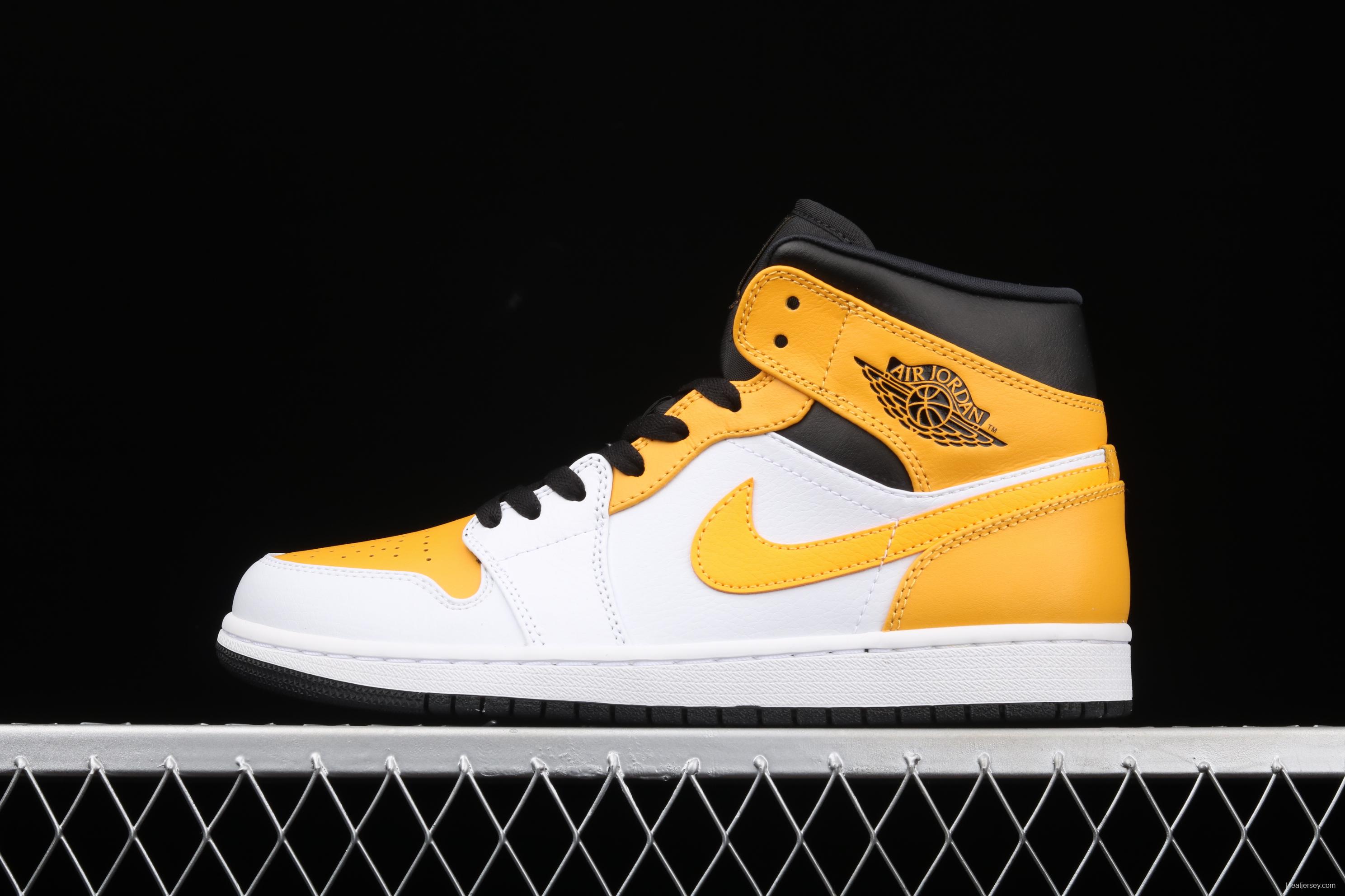 Air Jordan 1 Mid White and Yellow Zhongbang Basketball shoes 554724-170