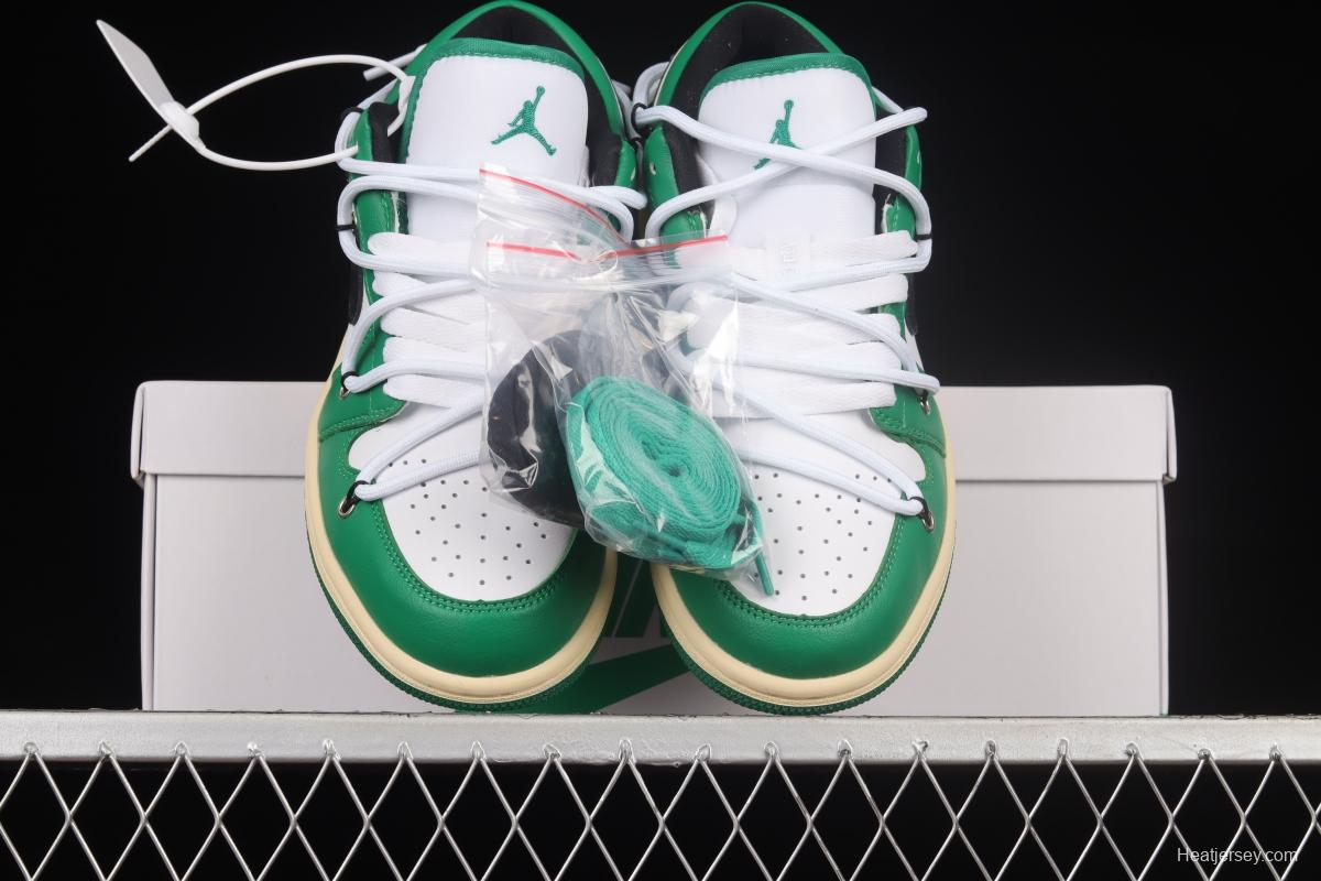 Air Jordan 1 Low Custom Edition White and Green Color Matching Deconstruction Sports Culture Basketball Shoes 553560-129