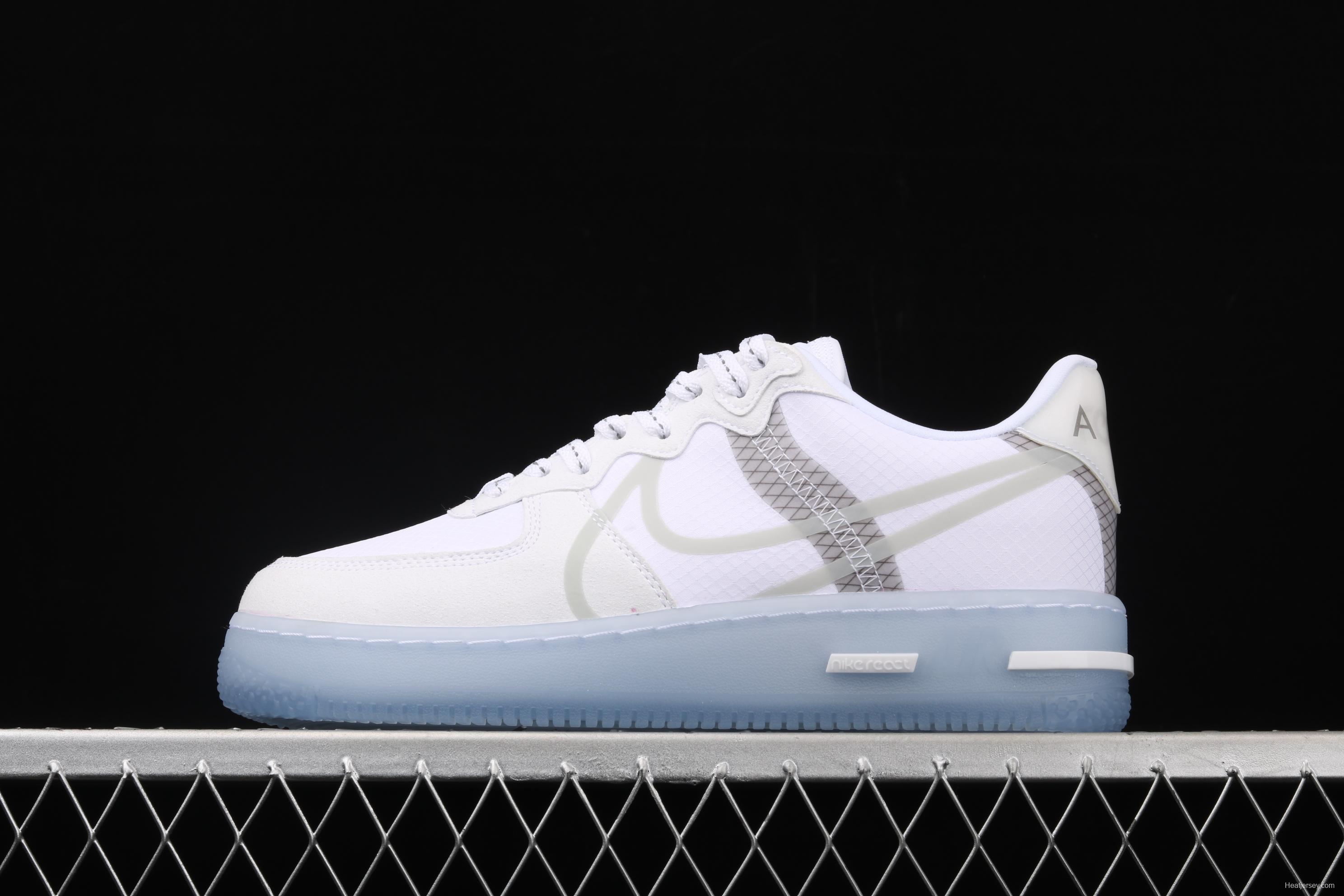 NIKE Air Force 1 React QS Light Bone Analysis of Ice Blue low Upper Board shoes CQ8879-100