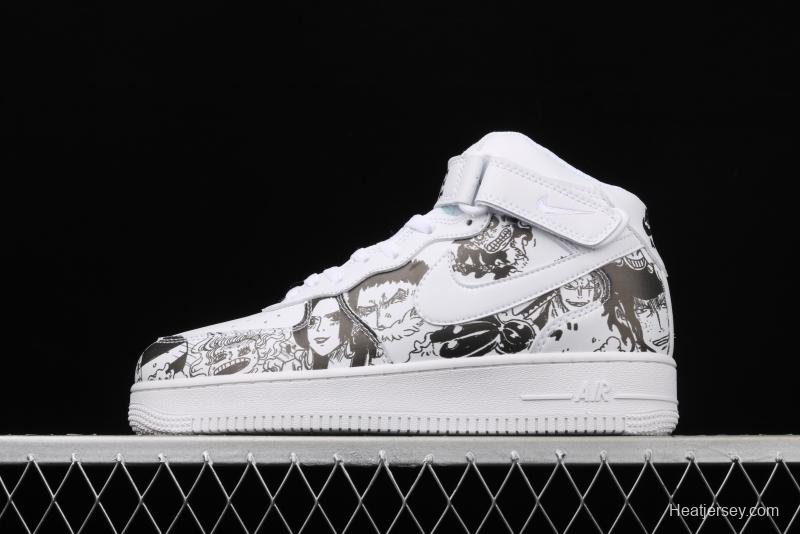 NIKE Air Force 1 High'07 Sea Thief King cartoon black and white cartoon high top board shoes AQ8020-100