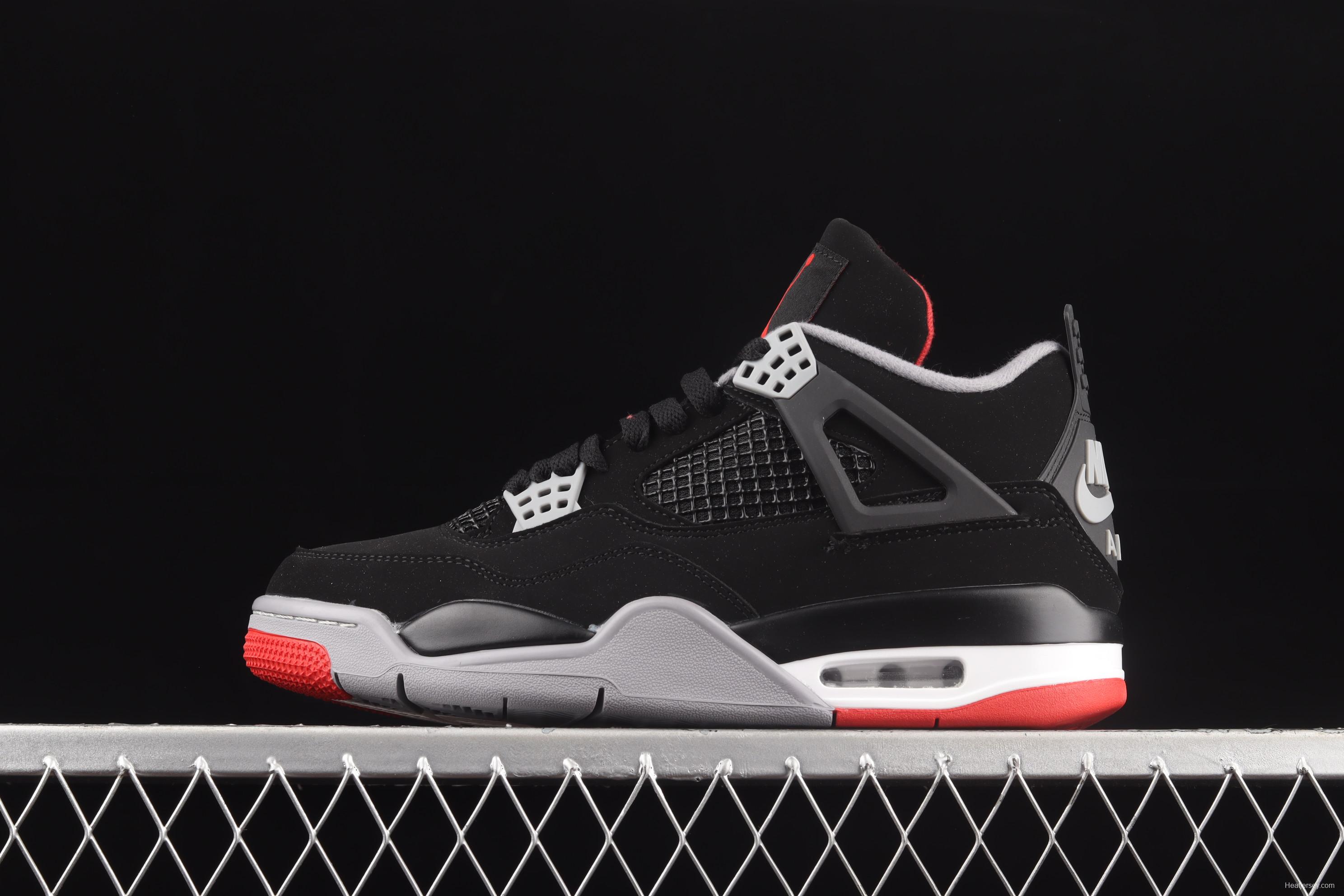 Air Jordan 4 Bred first year engraving new black and red head layer scrub 308497-060