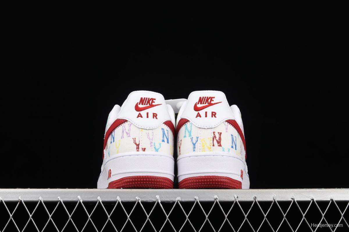 NIKE Air Force 1: 07 MLB Yankees co-signed white and red full sky star color sail leather splicing low upper board shoes 315122-443