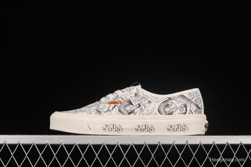 Vans Vault x SNS Joint Black and White Illustration Beach Print Vintage Canvas Sneakers VN0A4BV9676