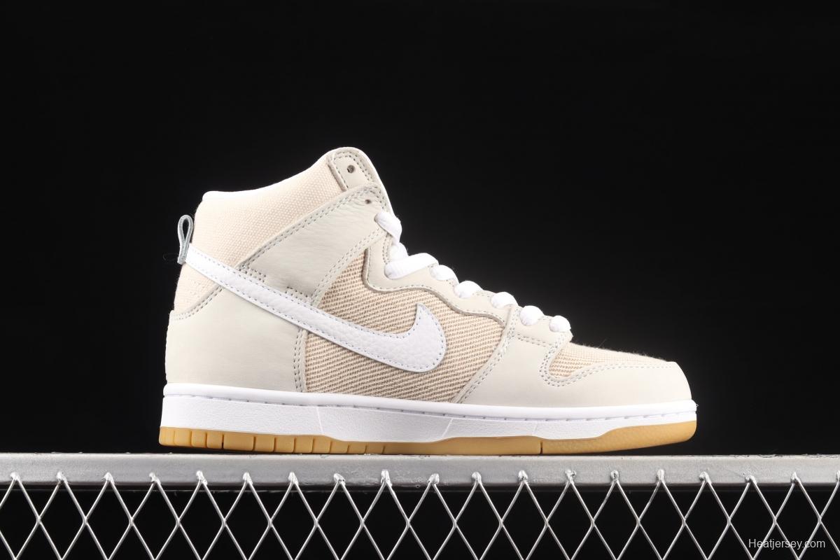 NIKE SB DUNK High Unbleached Pack linen color SB buckle rebound fashion casual board shoes DA9626-100