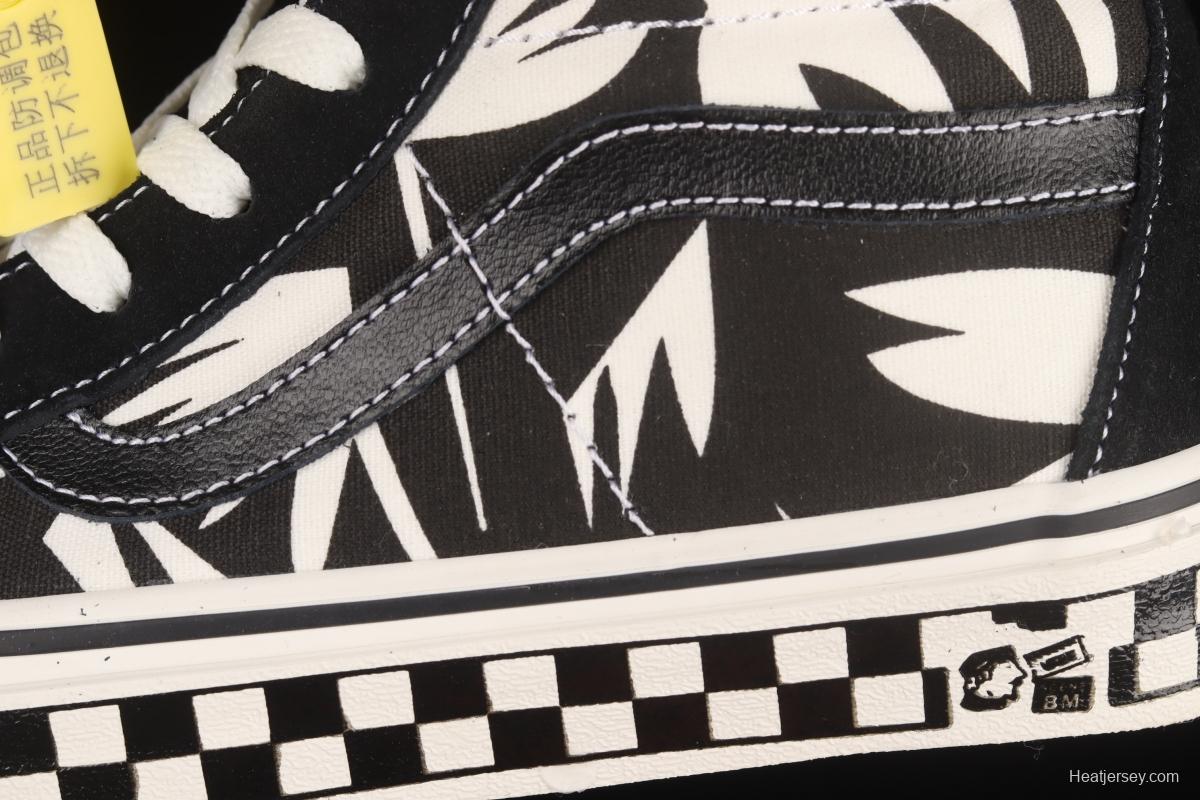 Vans Sk8-Hi Anaheim checkerboard black and white maple leaf print high-top casual shoes VN0A4VHE9Z9