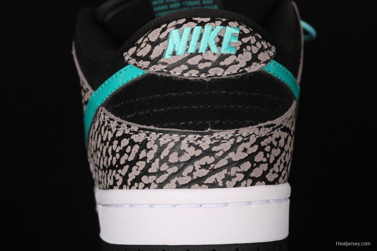 NIKE SB DUNK Low Pro black, white and green speckled sports skateboard shoes BQ6817-009