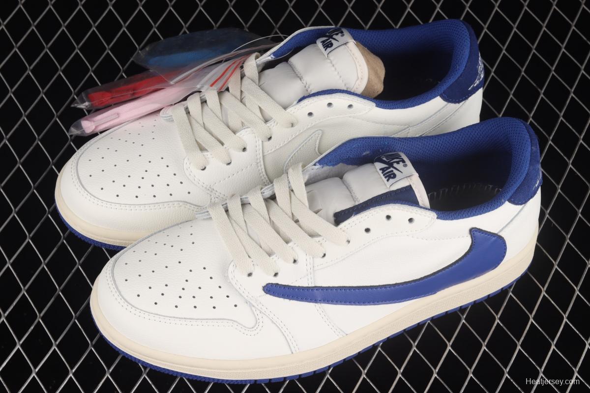 Travis Scott x Air Jordan 1 Low white and blue barbed low top cultural board shoes DM7866-166