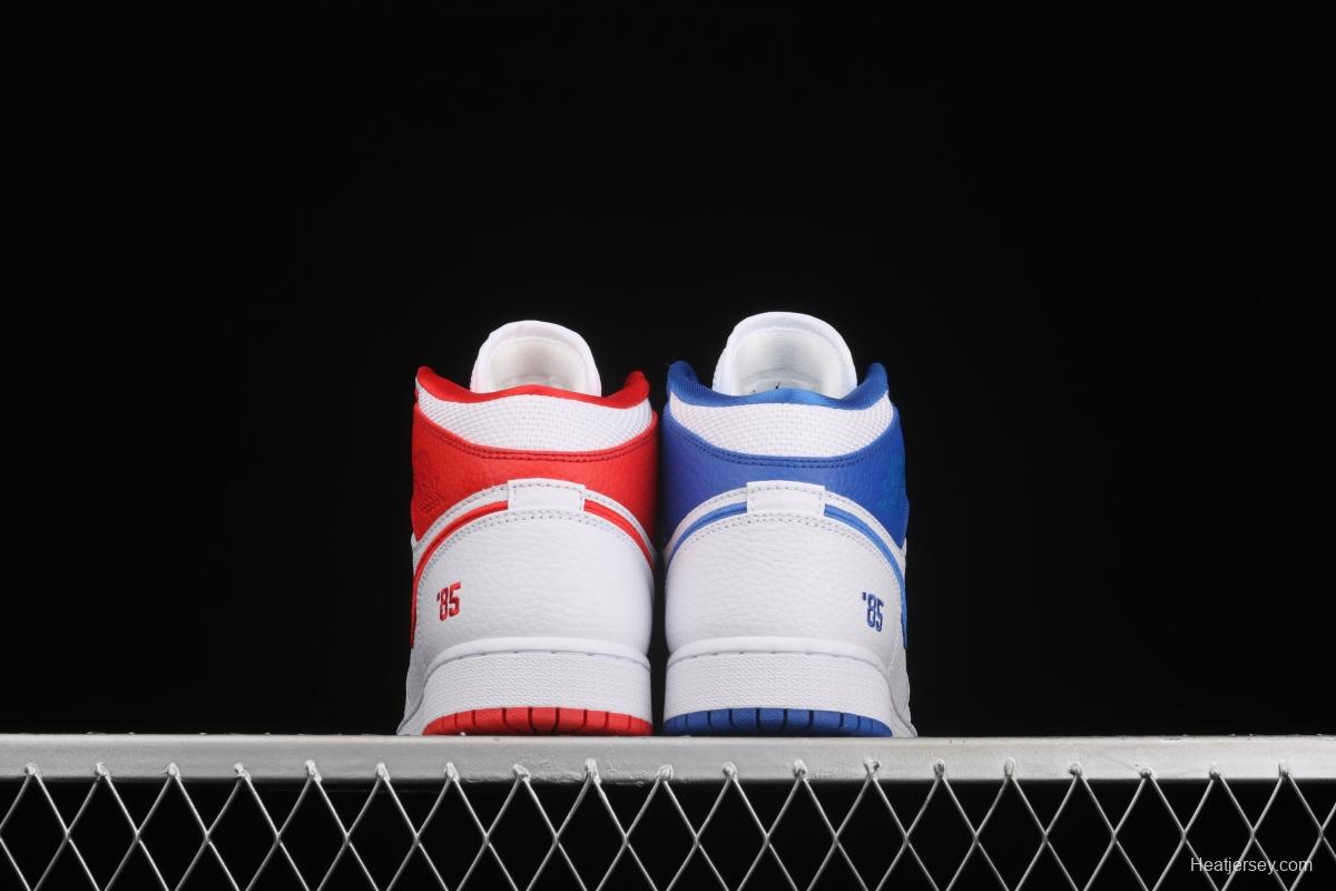 Air Jordan 1 Mid 85 red, white and blue mandarin duck color Zhongbang basketball shoes DH0200-100