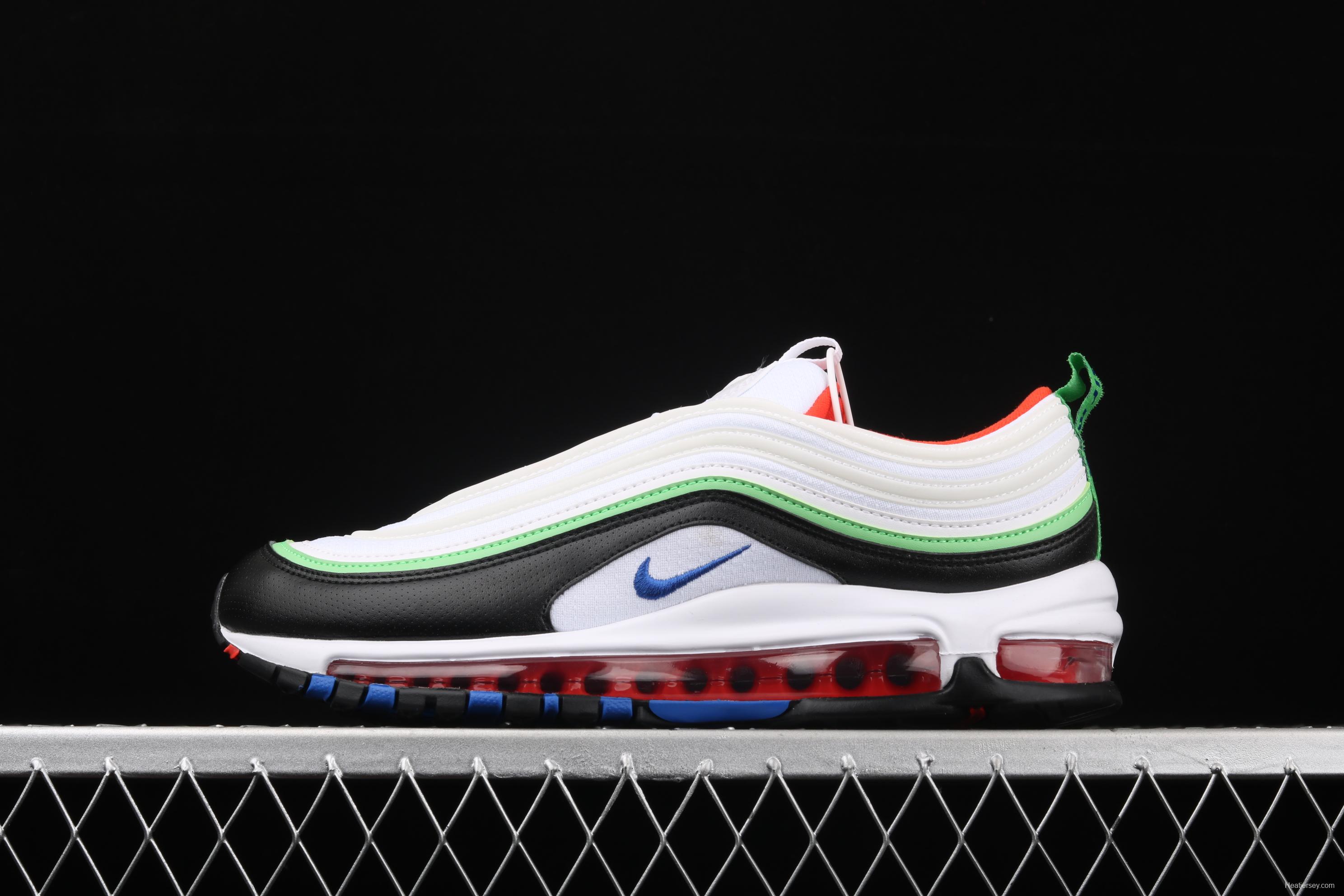 NIKE Air Max 97 black, white and green 3M reflective bullet air cushion running shoes 921522-105