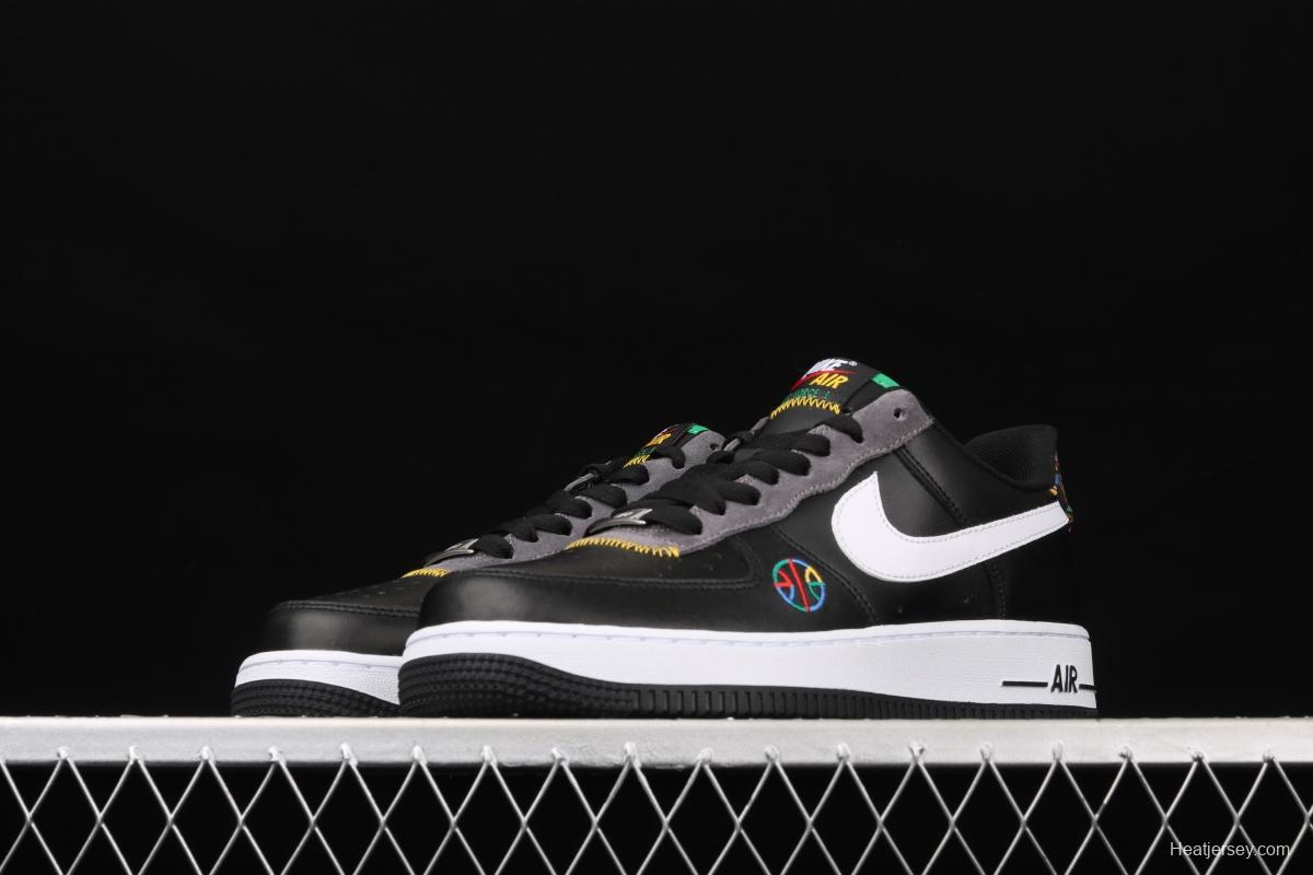 NIKE Air Force 1x07 Low black and white embroidered low-top casual board shoes DC1483-001