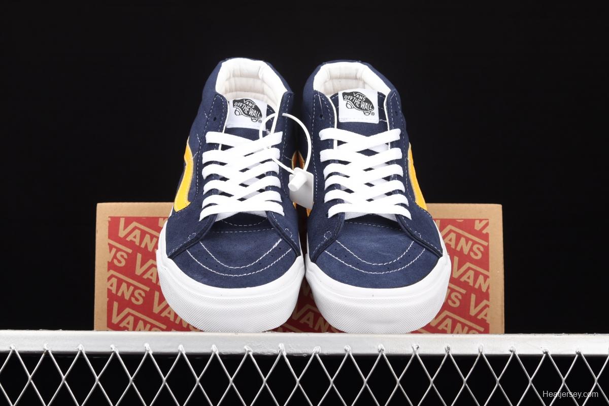 Vans Sk8-Mid blue and yellow color splicing of vintage classic canvas skateboard shoes VN0A3WM34PL