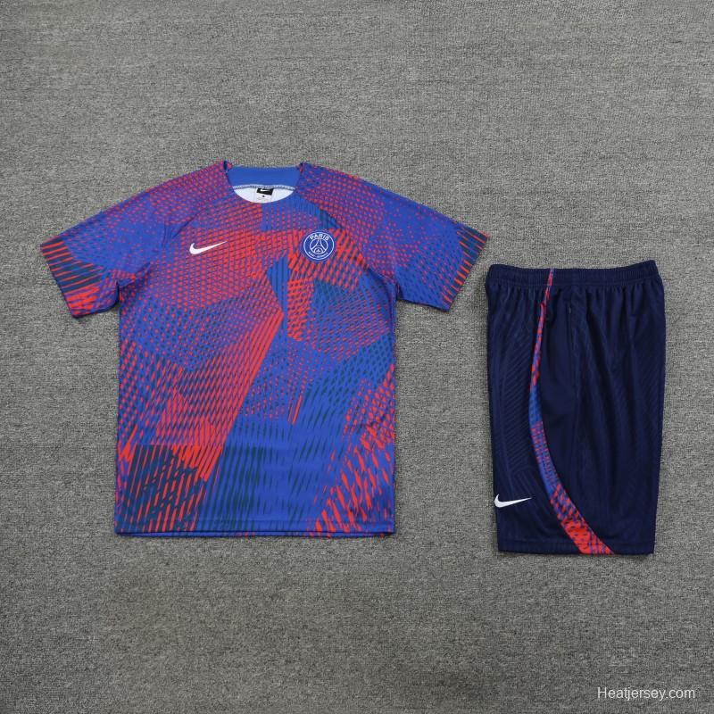 23 24 PSG Red Blue Stripe Short Sleeve+Shorts