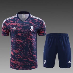 23 24 Juventus Red Navy Stripe Short Sleeve+Shorts