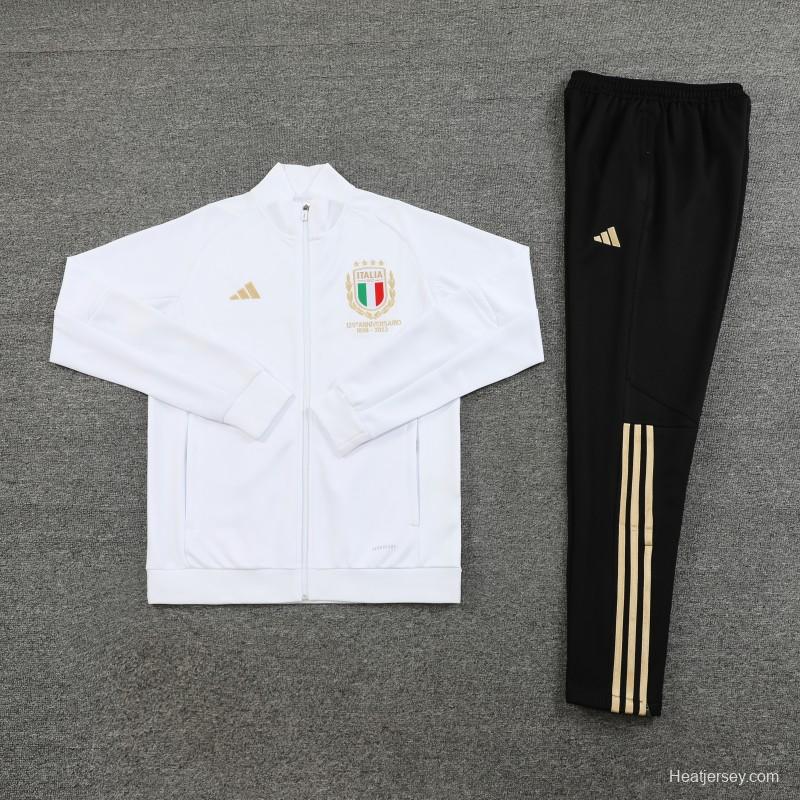 2023 Italy 125th Anniversary White Full Zipper Hooide Jacket+Pants