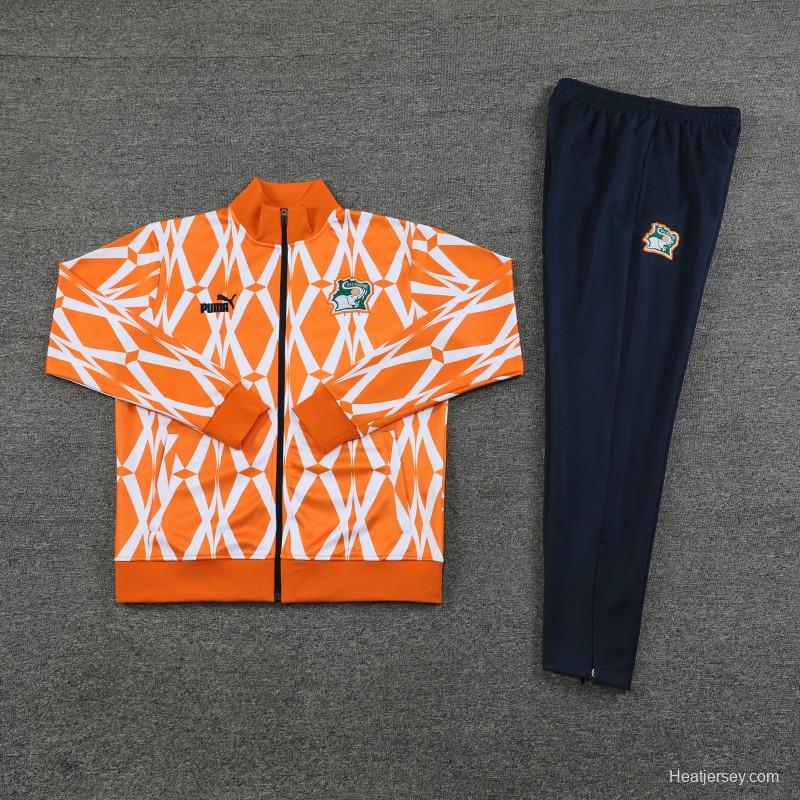 2024 Ivory Coast Orange  Full Zipper Hoodie Jacket+Pants