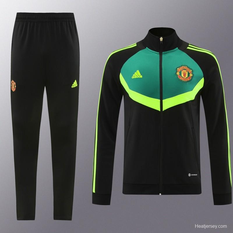 24/25 Manchester United Black/Green Full Zipper Jacket +Long Pants