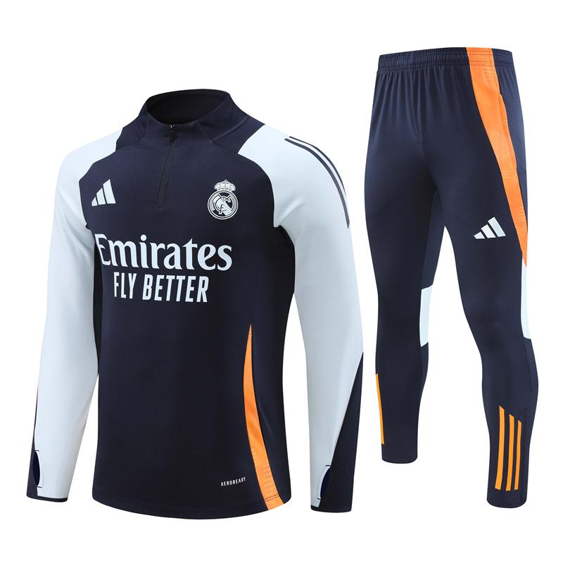 24/25 Real Madrid White/Navy Half Zipper Jacket+Long Pants