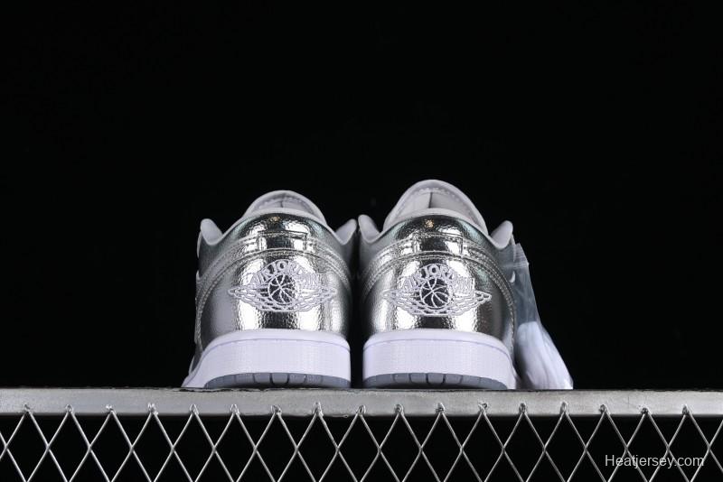 Nike Air Jordan 1 Low "Metallic Silver" Casual Sneakers with Metallic Finish - FN5030-001