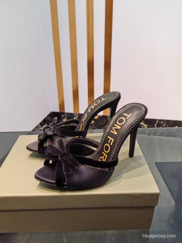 2025 Women TOM FORD Black Velvet High Heel Backless Sandals KFY00290