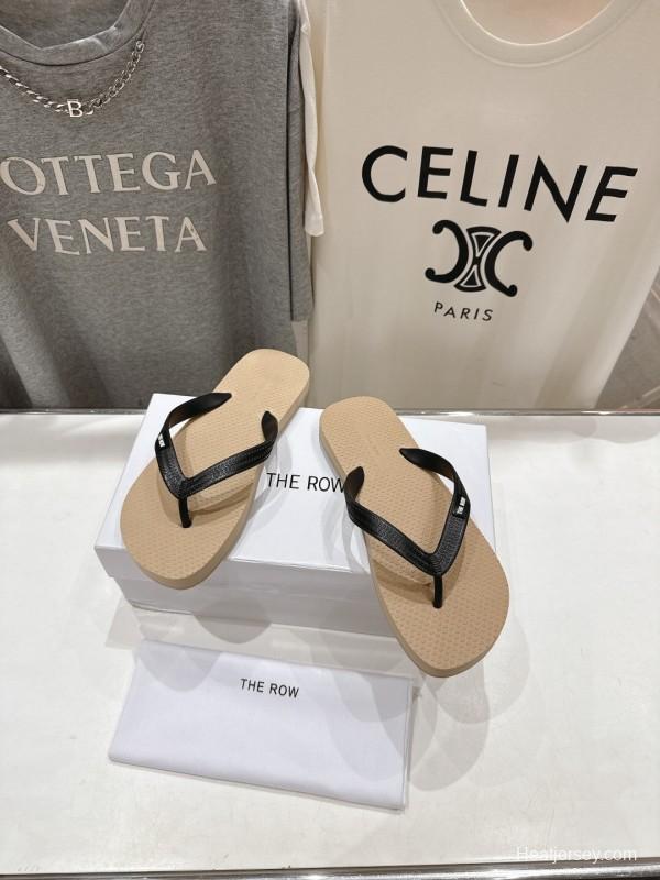 2025 Unisex The Row Beige And Black Leather Casual Flip-Flops Handmade KFY00160