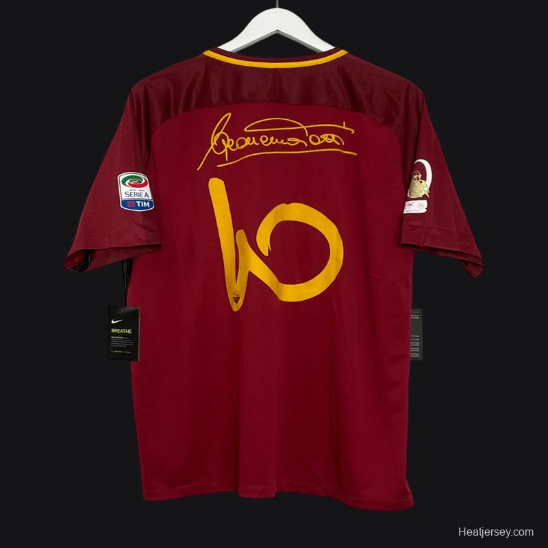 Retro 17/18 AS Roma Home Jersey Francesco Totti Signature Jersey Tribute For Last Match