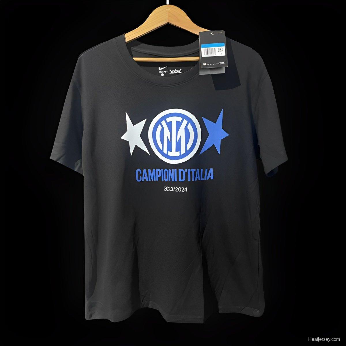 23/24 Inter Milan CAMPIONI D'ITALIA Black T-Shirts With Snake Pattern